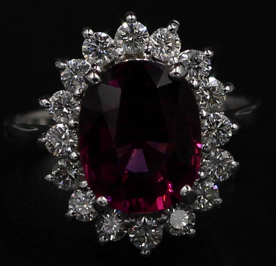 4.16 ctw Pink Rhodolite and Diamond Ring - 14KT White Gold
