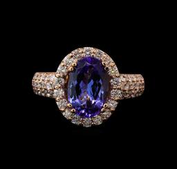 3.31 ctw Tanzanite and Diamond Ring - 14KT Rose Gold