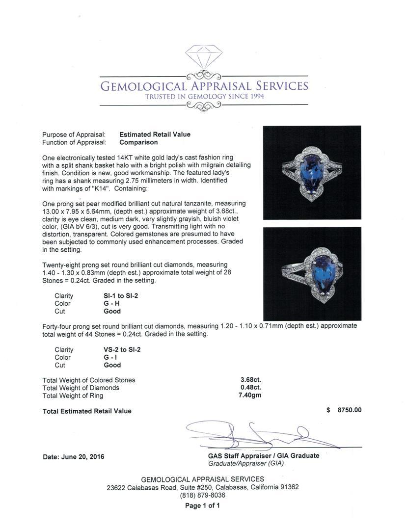 3.68 ctw Tanzanite and Diamond Ring - 14KT White Gold