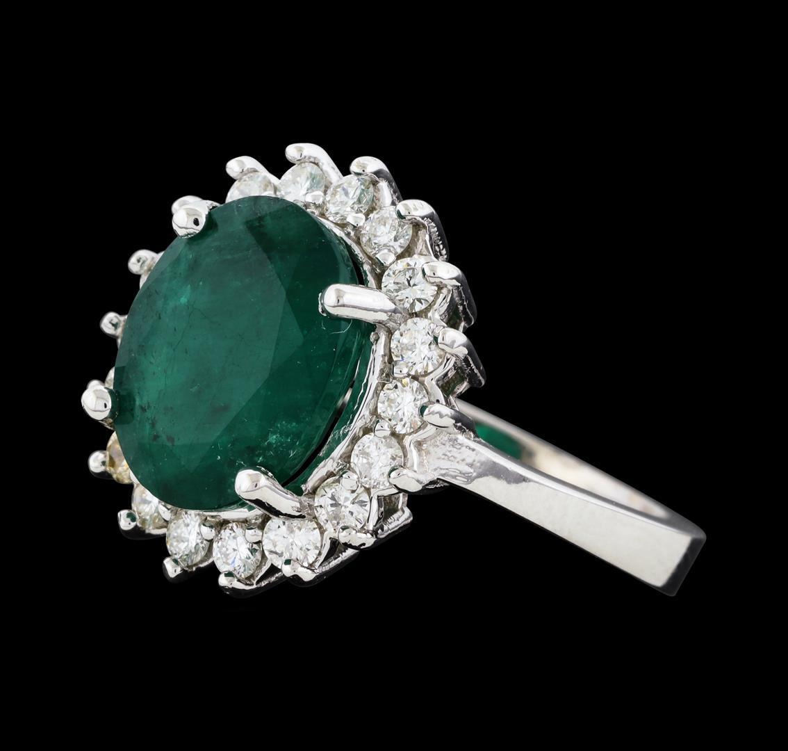 3.85 ctw Emerald and Diamond Ring - 14KT White Gold