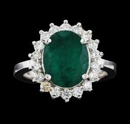 3.85 ctw Emerald and Diamond Ring - 14KT White Gold