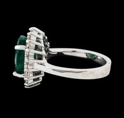 3.85 ctw Emerald and Diamond Ring - 14KT White Gold