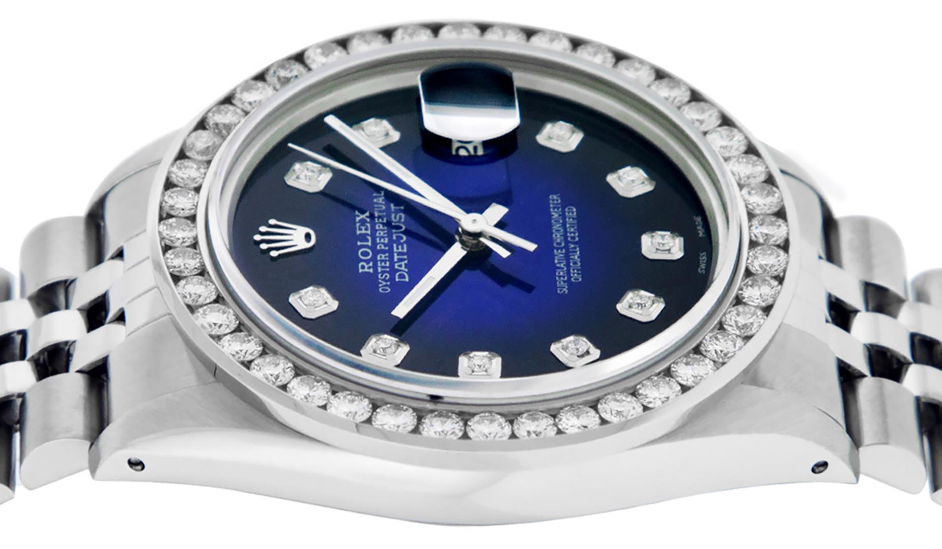 Rolex Mens Stainless Steel Blue Vignette 3 ctw Diamond Datejust Wristwatch
