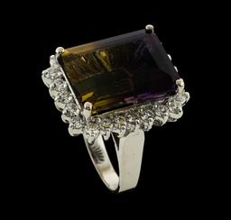 12.15 ctw Ametrine Quartz and Diamond Ring - 14KT White Gold