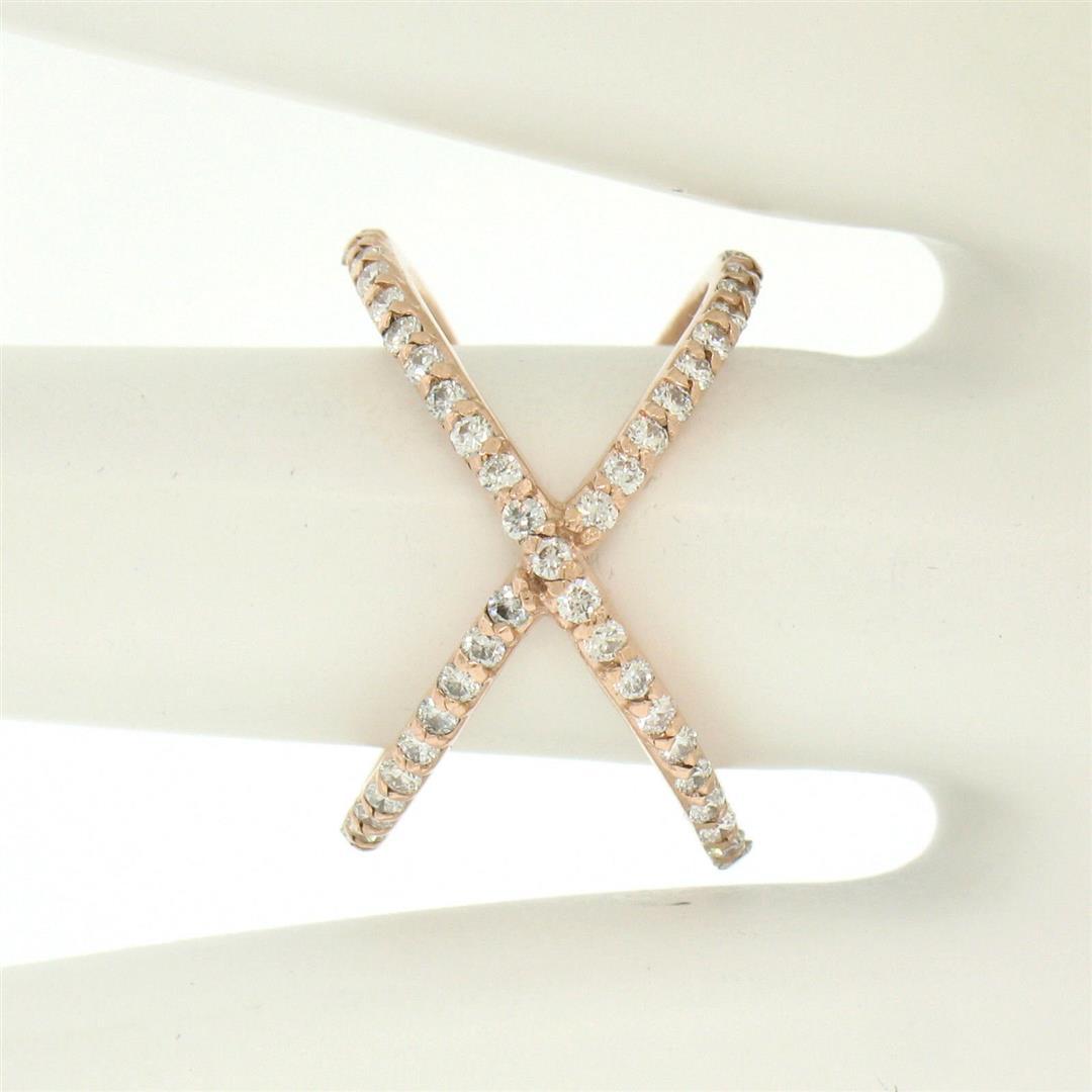 14k Rose Gold 0.50 ctw 45 Round Brilliant Diamond Simple X Ex Cross Band Ring