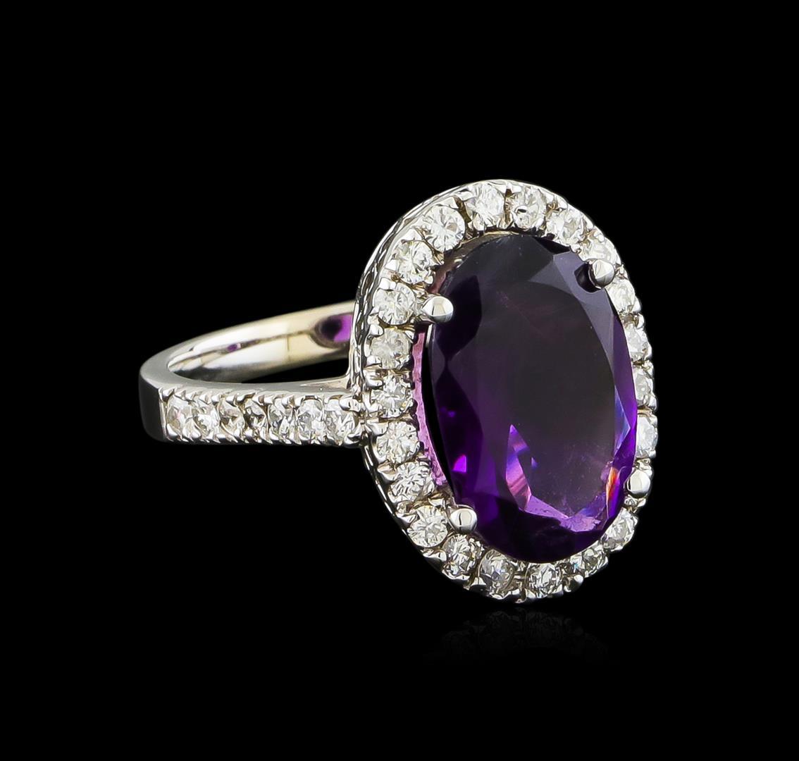 3.58 ctw Amethyst and Diamond Ring - 14KT White Gold