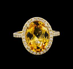 4.80 ctw Citrine and Diamond Ring - 14KT Yellow Gold