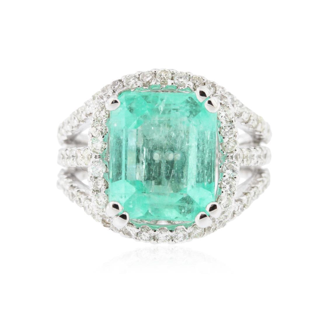 14KT White Gold 5.58 ctw Emerald and Diamond Ring