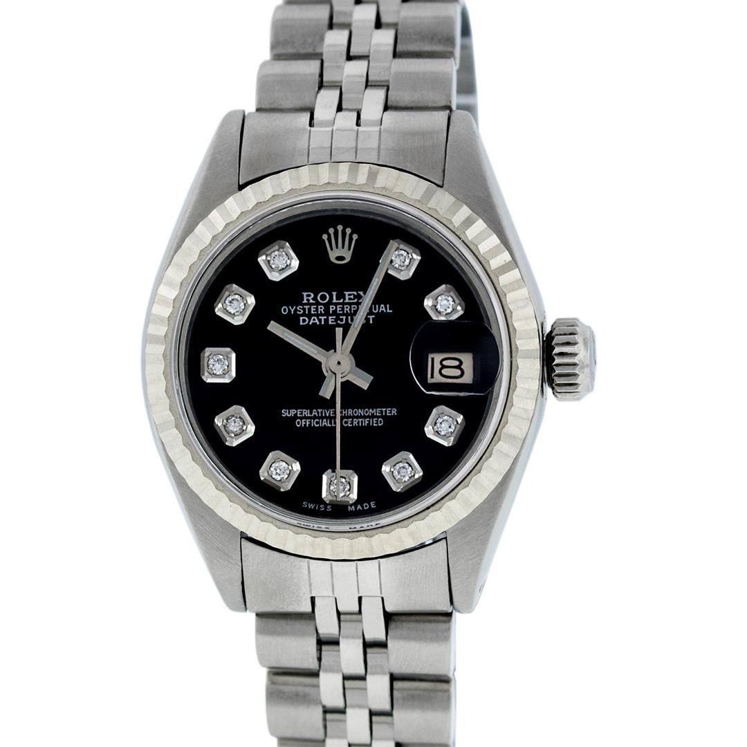 Rolex Ladies Stainless Steel Black Diamond 26MM Datejust Wristwatch