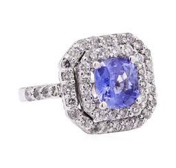 3.34 ctw Blue Sapphire And Diamond Ring - 18KT White Gold