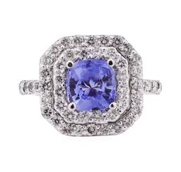 3.34 ctw Blue Sapphire And Diamond Ring - 18KT White Gold