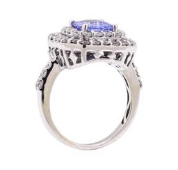 3.34 ctw Blue Sapphire And Diamond Ring - 18KT White Gold