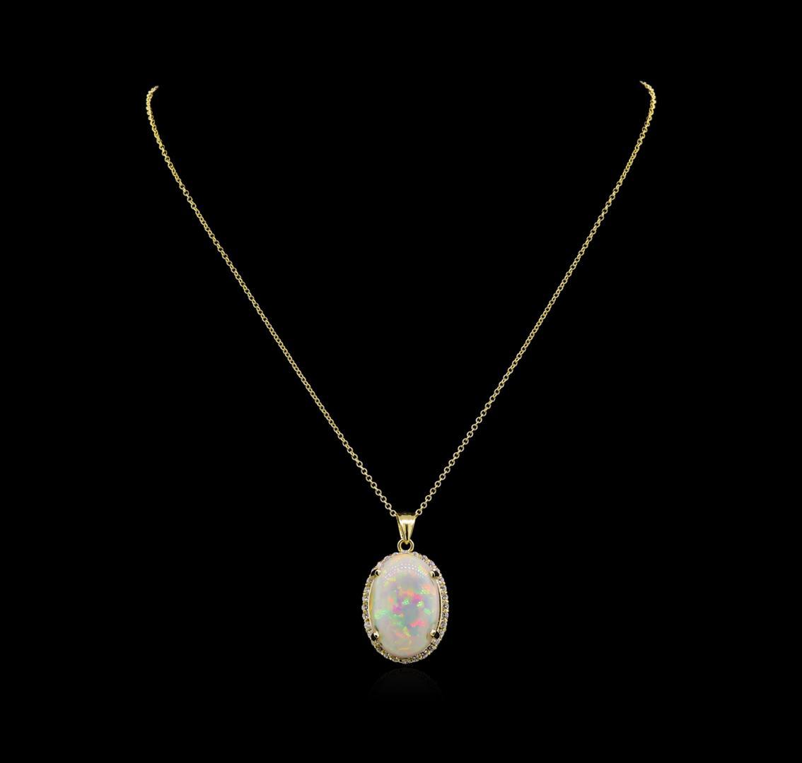 13.86 ctw Opal and Diamond Pendant - 14KT Yellow Gold