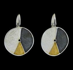 Tri Color Hand Painted Medallion Earrings - Rhodium Plated