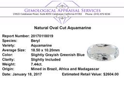 7.44 ct.Natural Oval Cut Aquamarine