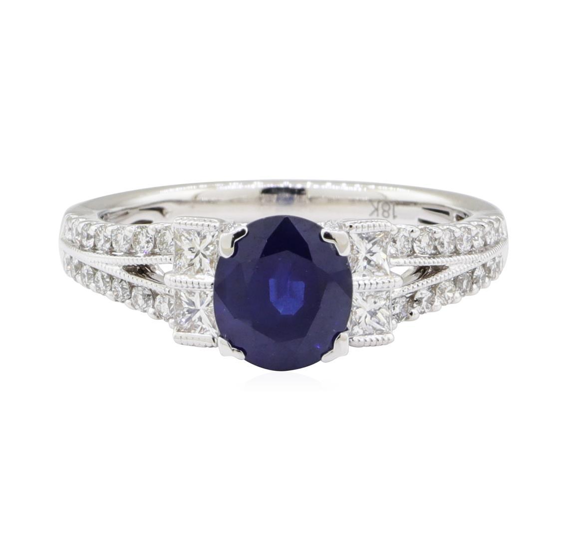 1.98 ctw Sapphire and Diamond Ring - 18KT White Gold