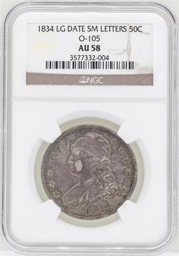 1834 Large Date Small Letters Capped Bust Half Dollar Coin NGC AU58