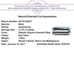 1.98 ct.Natural Emerald Cut Aquamarine