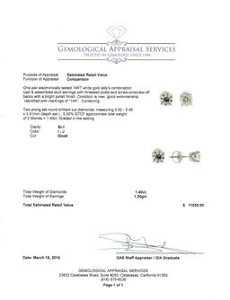 14KT White Gold 1.20 ctw Diamond Earrings