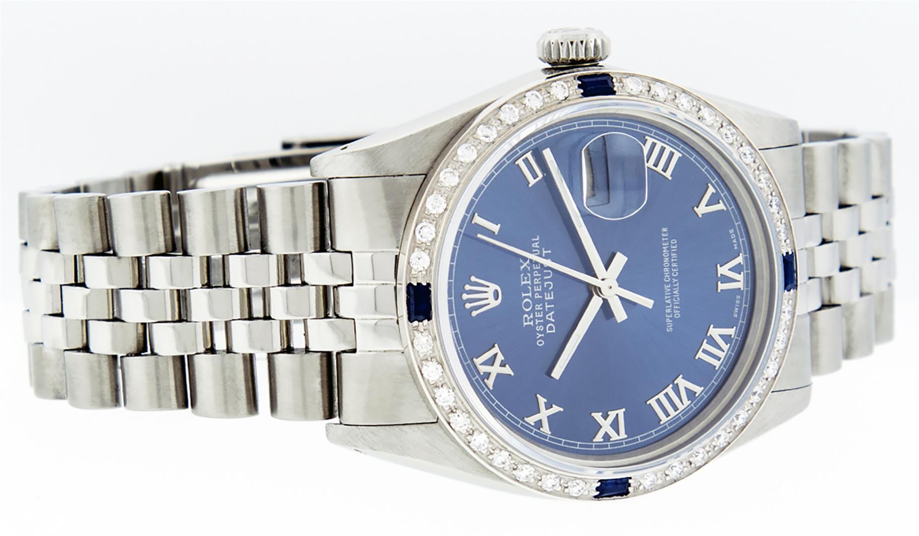 Rolex Mens Stainless Steel Blue Roman Diamond & Sapphire 36MM Datejust Wristwatc