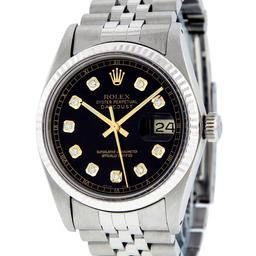 Rolex Mens Stainless Steel 36MM Black Diamond Datejust Wristwatch