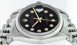 Rolex Mens Stainless Steel 36MM Black Diamond Datejust Wristwatch