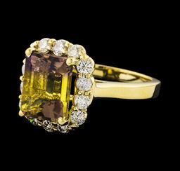 3.73 ctw Ametrine and Diamond Ring - 14KT Yellow Gold