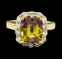 3.73 ctw Ametrine and Diamond Ring - 14KT Yellow Gold
