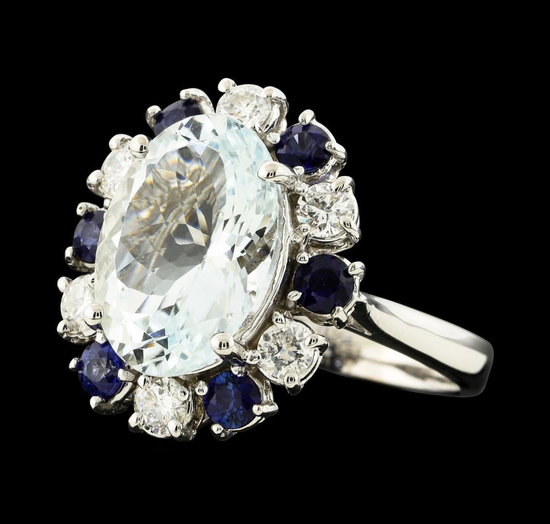 4.96 ctw Aquamarine, Sapphire and Diamond Ring - 14KT White Gold