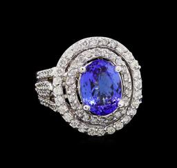 3.65 ctw Tanzanite and Diamond Ring - 14KT White Gold