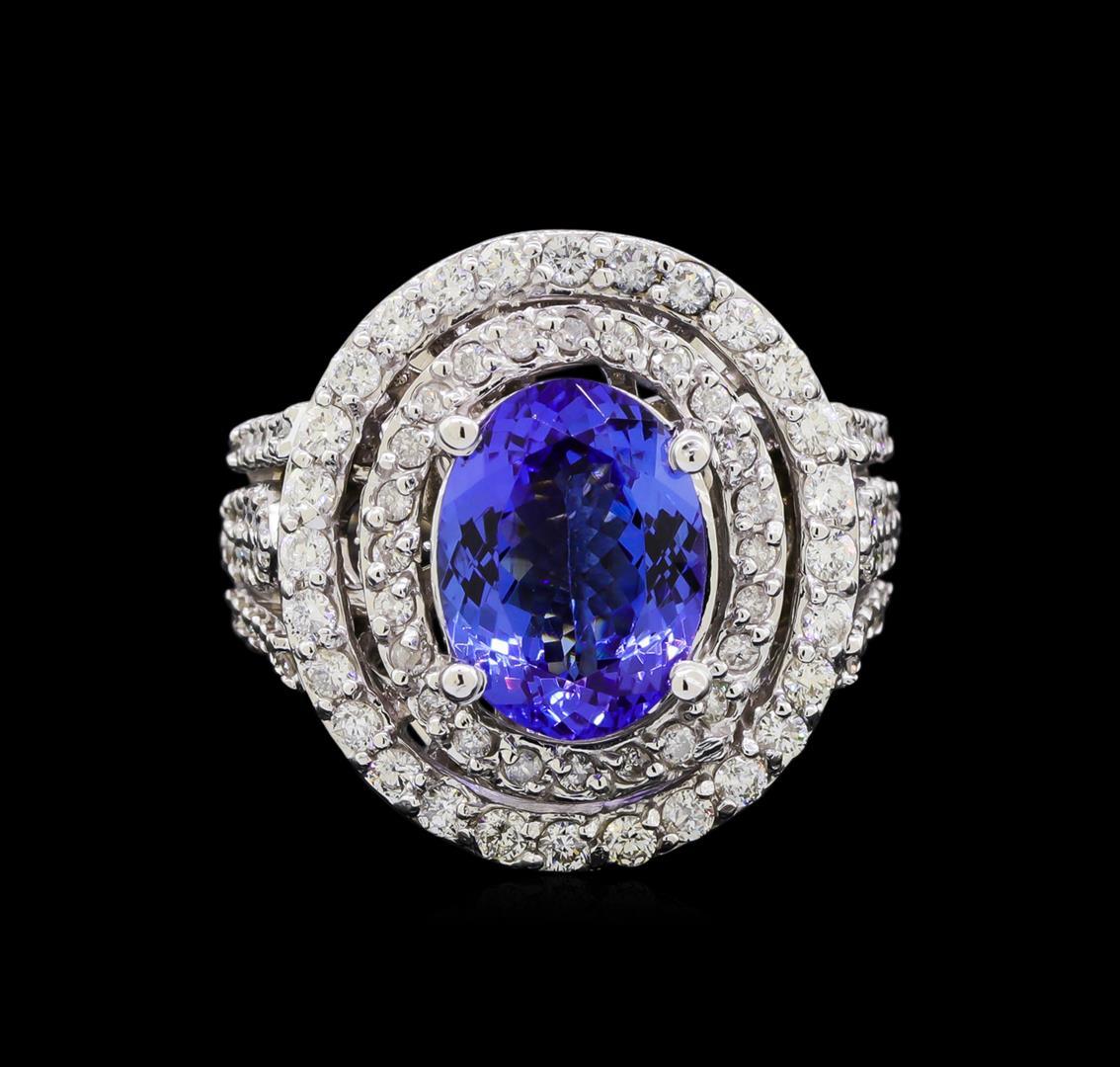 3.65 ctw Tanzanite and Diamond Ring - 14KT White Gold