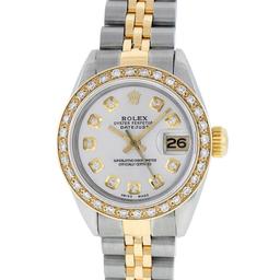 Rolex Ladies 2 Tone 14K Silver Diamond Datejust Wristwatch