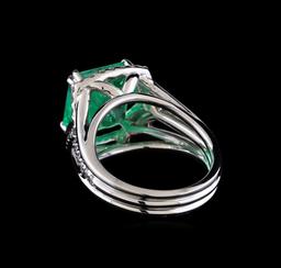 5.42 ctw Emerald and Diamond Ring - 14KT White Gold