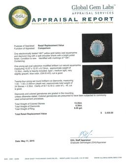 14KT Yellow Gold 13.35 ctw Aquamarine and Diamond Ring