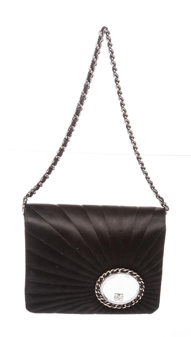 Chanel Black Satin Vanity Evening Quilted Flap Bag