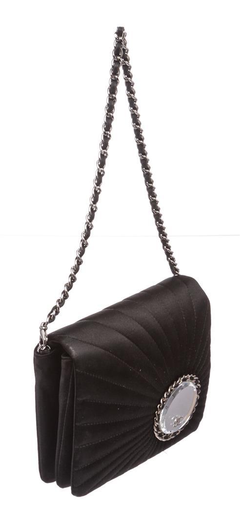 Chanel Black Satin Vanity Evening Quilted Flap Bag
