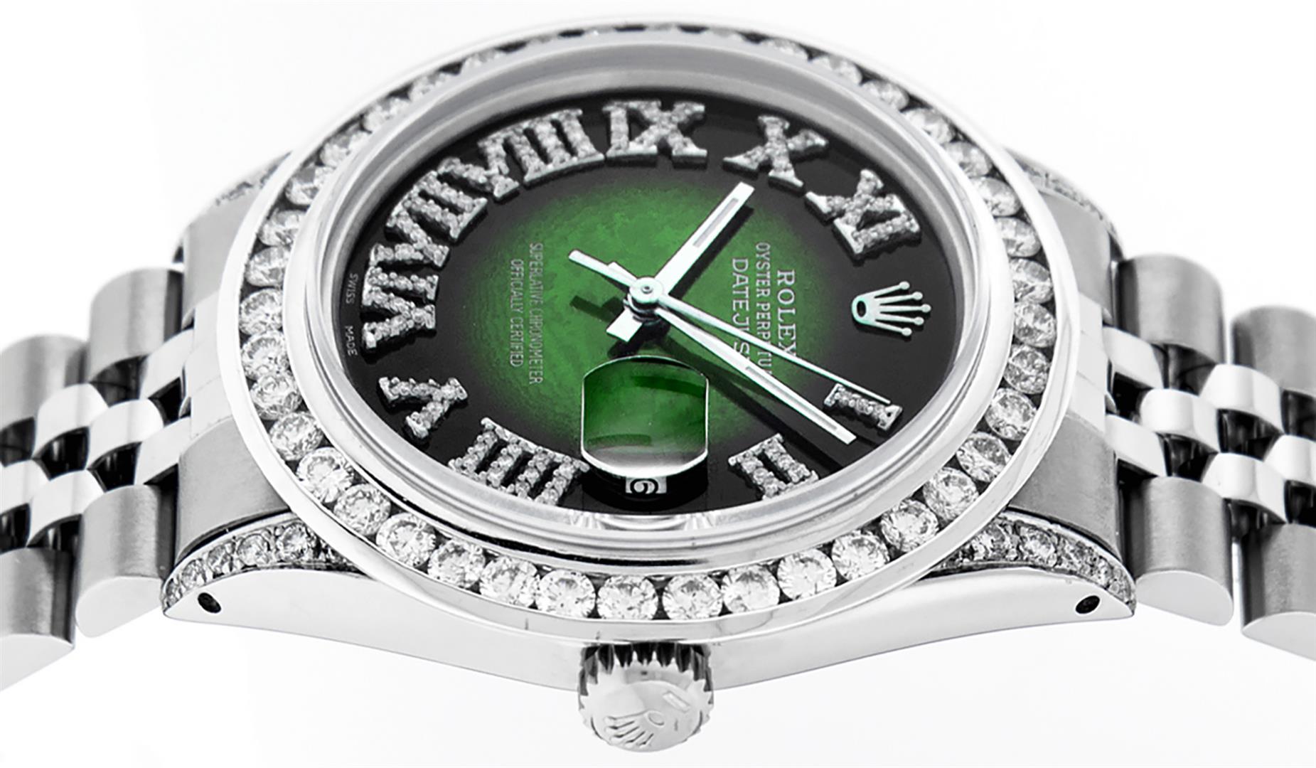 Rolex Mens Stainless Steel Green Vignette Roman Diamond Datejust Wristwatch With