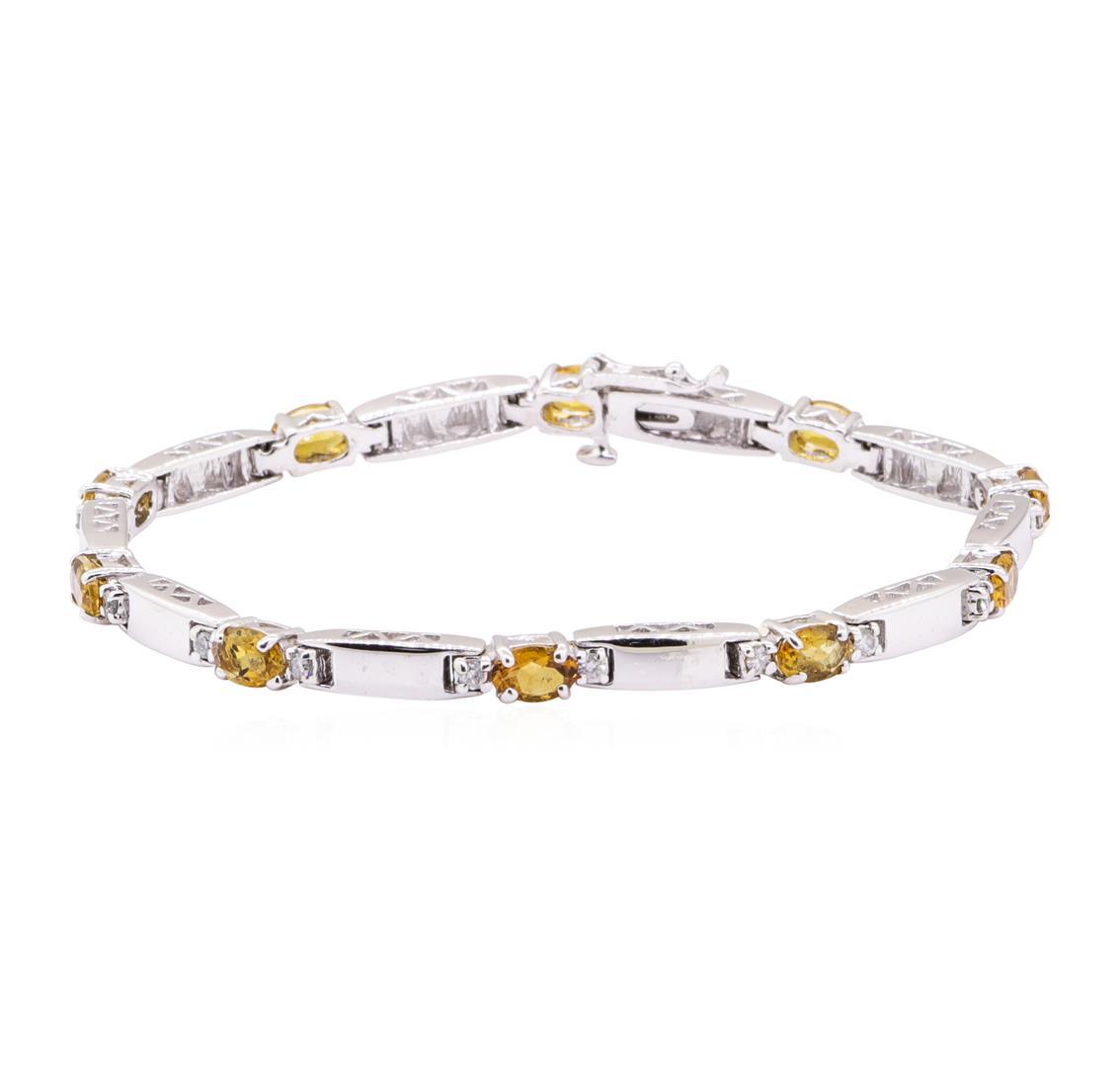 4.03 ctw Citrine Quartz And Diamond Bracelet - 14KT White Gold