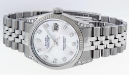 Rolex Mens Stainless Steel Mother Of Pearl Diamond Lugs 36MM Datejust Wristwatch