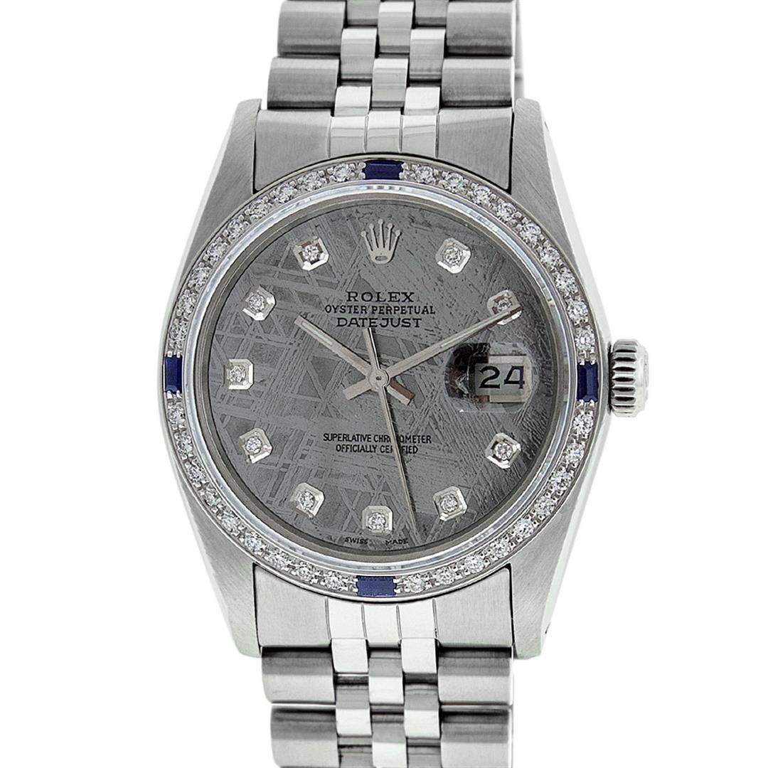 Rolex Mens Stainless Steel Meteorite Diamond And Sapphire Datejust Wristwatch