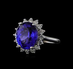 8.04 ctw Tanzanite and Diamond Ring - 14KT White Gold