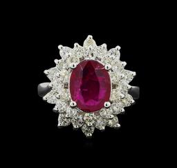 GIA Cert 2.17 ctw Ruby and Diamond Ring - 14KT White Gold
