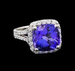 GIA Cert 9.06 ctw Tanzanite and Diamond Ring - 14KT White Gold