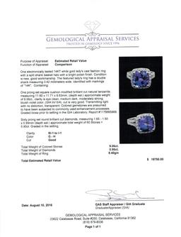 GIA Cert 9.06 ctw Tanzanite and Diamond Ring - 14KT White Gold