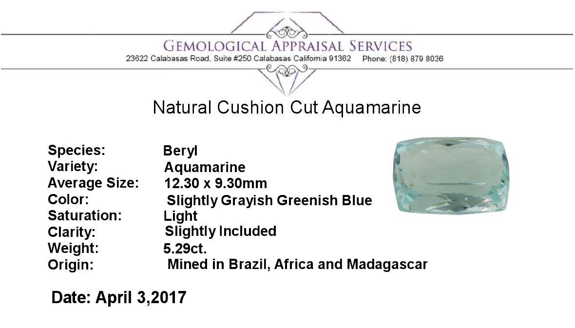 5.29 ct. Natural Cushion Cut Aquamarine