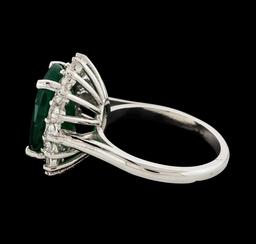 5.55 ctw Emerald and Diamond Ring - 14KT White Gold