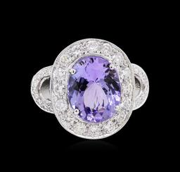 6.74 ctw Tanzanite and Diamond Ring - 18KT White Gold