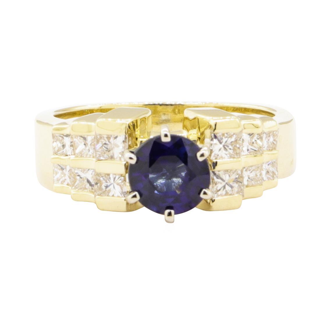 1.80 ctw Blue Sapphire And Diamond Ring - 14KT Yellow Gold