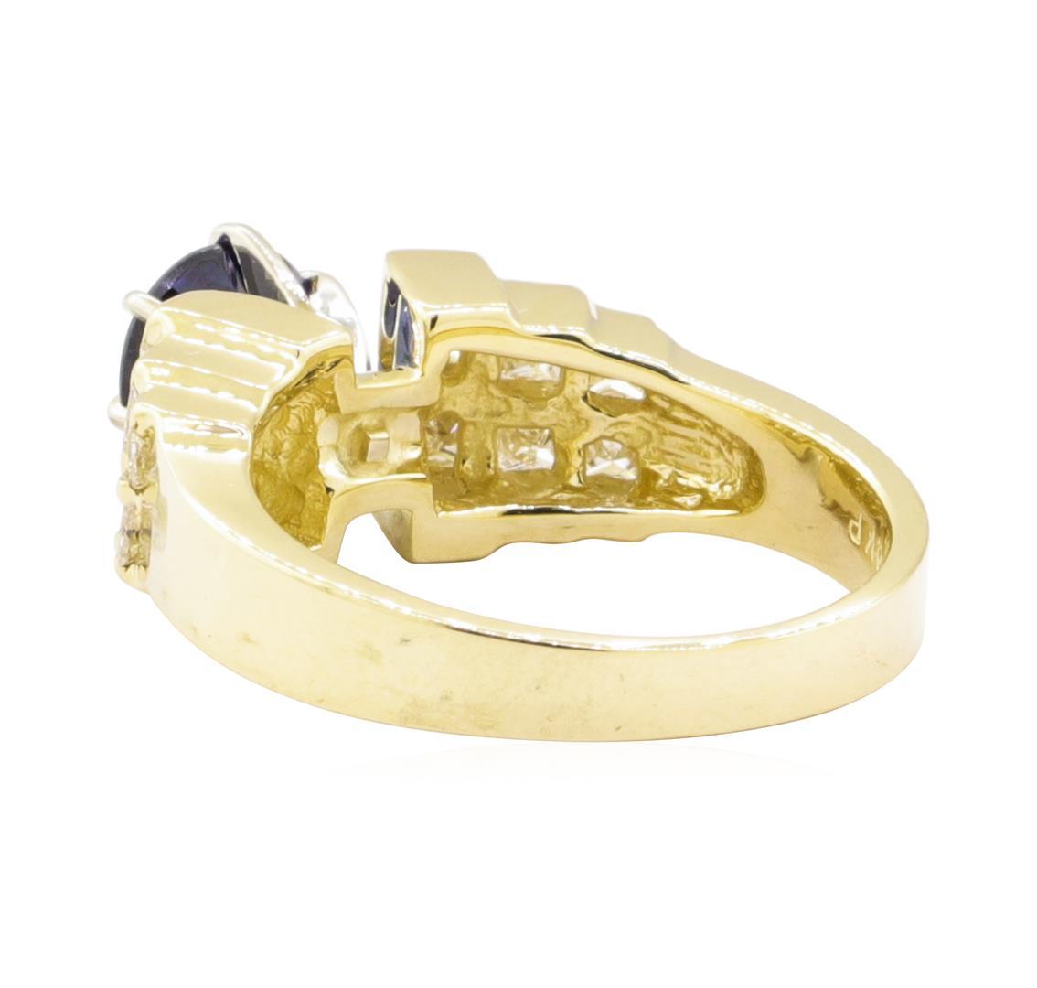 1.80 ctw Blue Sapphire And Diamond Ring - 14KT Yellow Gold