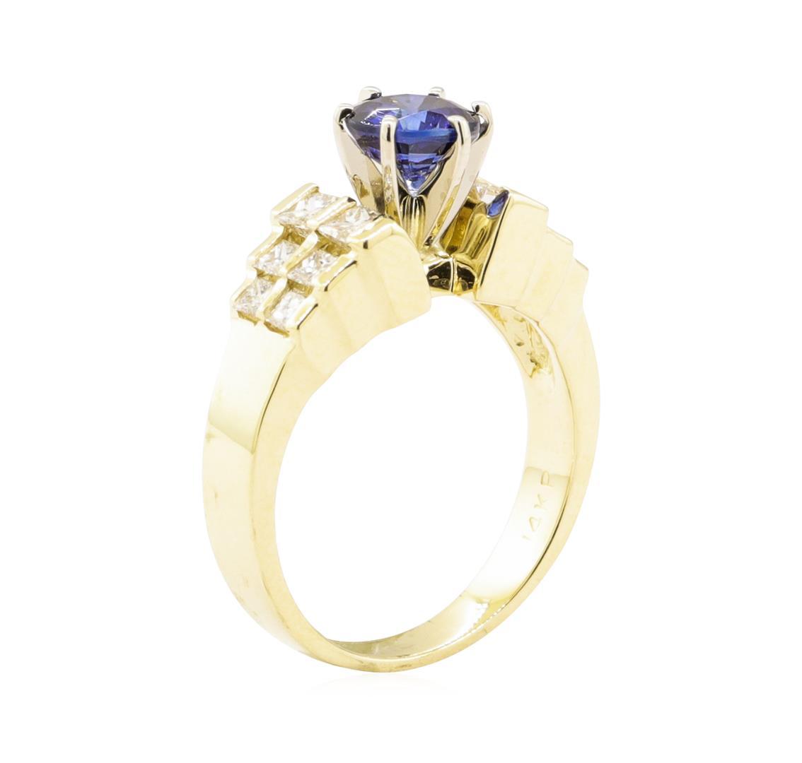 1.80 ctw Blue Sapphire And Diamond Ring - 14KT Yellow Gold